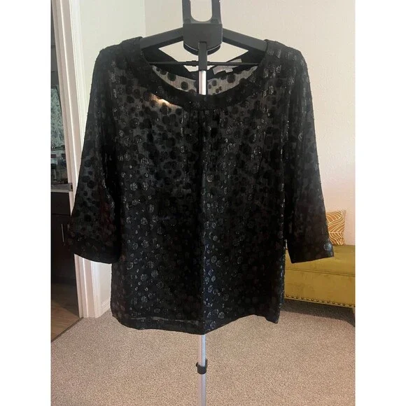 LOFT Sheer Black Polka Dot Blouse - Picture 1 of 7